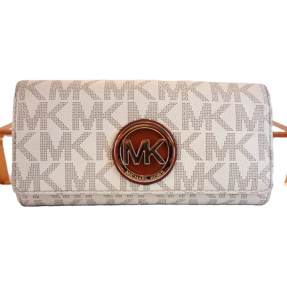 Michael Kors Fulton Carryall Continental Signature White Signature Logo Wallet
